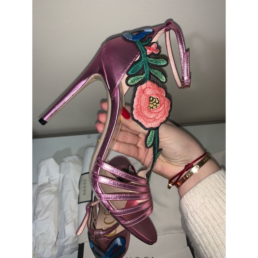 SOLD!!✨Gucci Pink Ophelia Embroidered Sandals - Picture 6 of 8